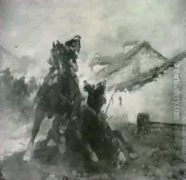 Into Battle Oil Painting - Wilfrid Constant Beauquesne