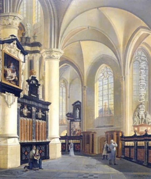 Interieur De L'eglise Saint Jacques A Anvers (?) Oil Painting - Josephus Christianus Nicolie