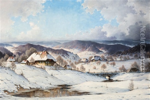 Wintertag In Ettersbach. Schwarzwald Oil Painting - Karl Hauptmann