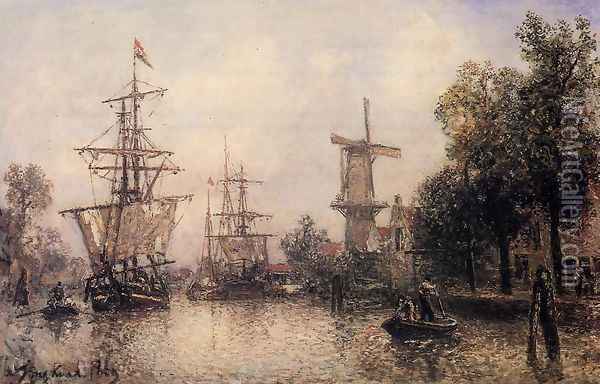 The Port of Rotterdam I Oil Painting - Johan Barthold Jongkind