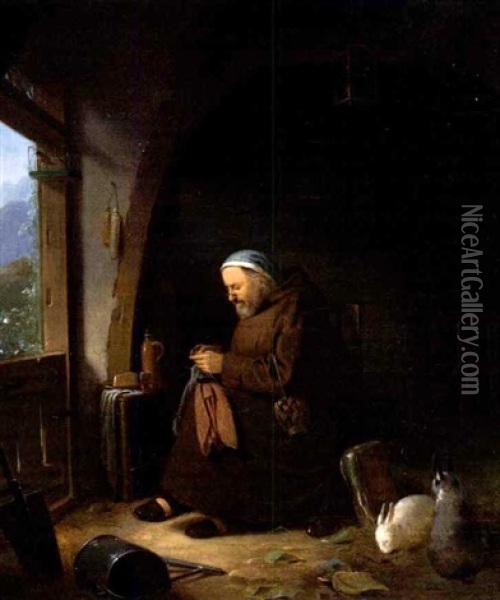 Monch In Einem Interieur Oil Painting - Karl Von Enhuber
