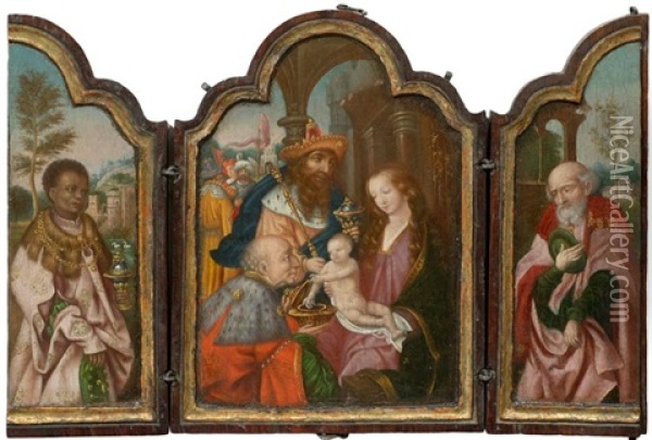 Triptychon: Anbetung Der Konige (altar Piece) Oil Painting - Pieter Coeck van Aelst the Younger