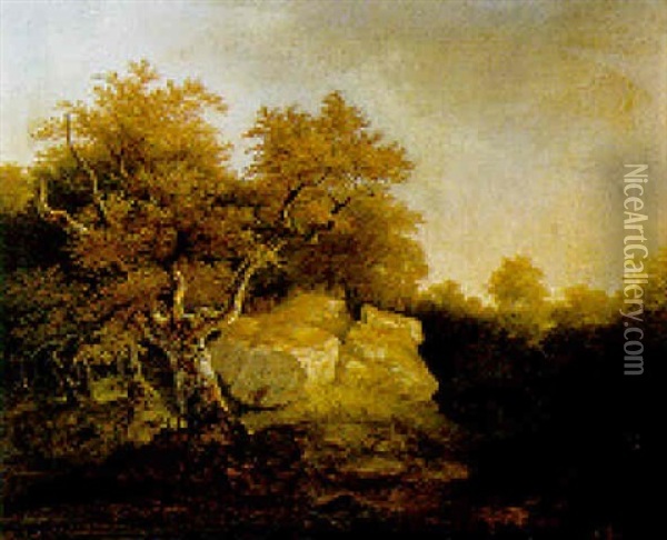 A Wooded Landscape Oil Painting - Christian Friedrich Ezdorf