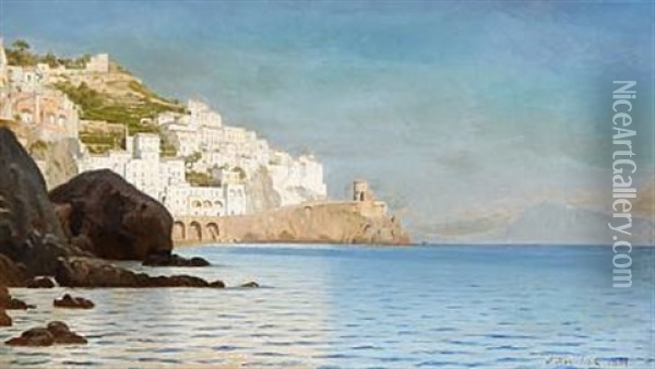 Coastal Scape From Southern Europe Oil Painting - Peter Kornbeck