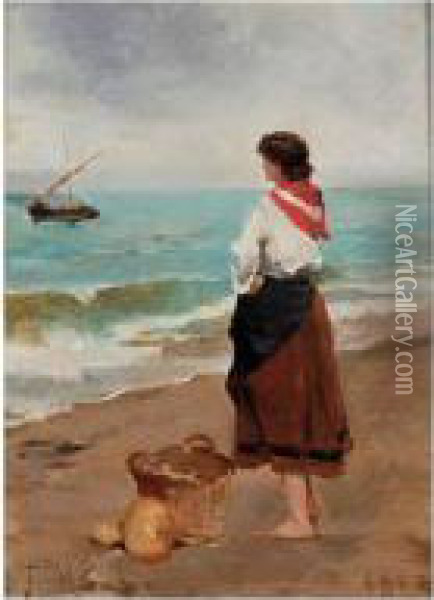Fisherwomen Oil Painting - Francisco Miralles Galup