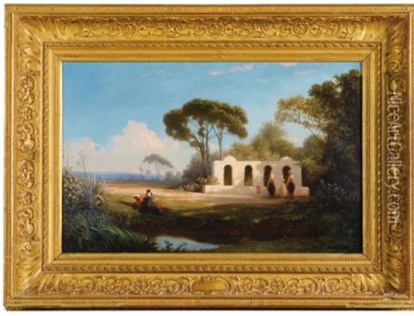 Fontaine A Bab-el-oued Oil Painting - Charles Theodore (Frere Bey) Frere