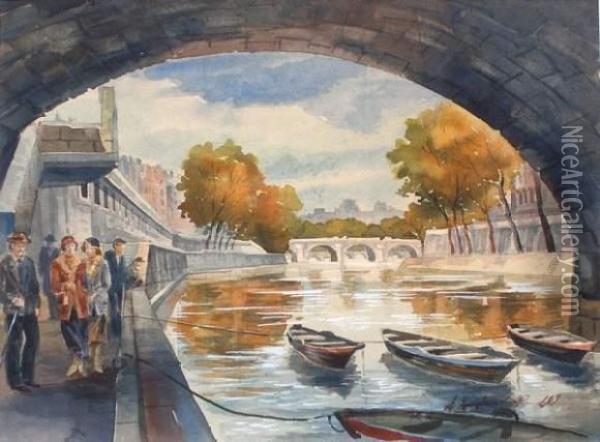 Les Quais De Seine A Paris Oil Painting - Aleksey Ilyich Kravchenko
