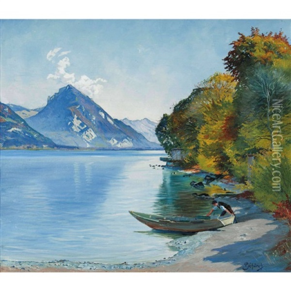 Thunersee Von Leissigen Aus Oil Painting - Paul Schuerch