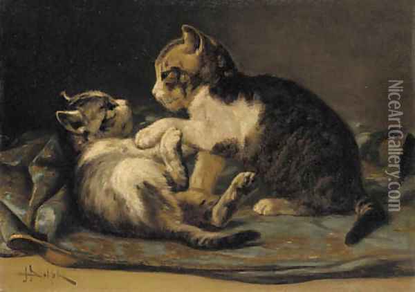 Playful Kittens Oil Painting - John Henry Dolph