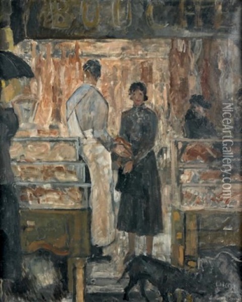 A La Boucherie Oil Painting - Jean-Emile Laboureur