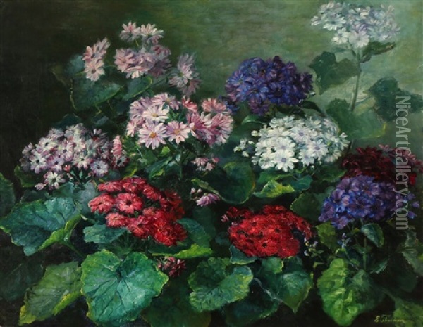 A Colourful Flower Bed Oil Painting - Emmy Thornam