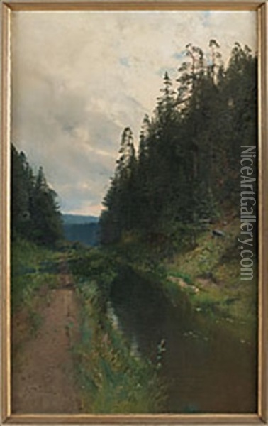 Skogsback Oil Painting - Alfred Thoerne