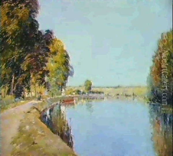 Promenade Le Long D'un Canal. Oil Painting - Paul Mathieu
