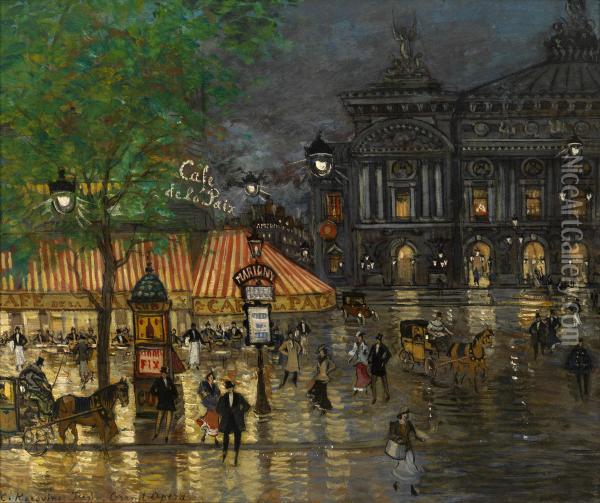Place De L'opera, Paris Oil Painting - Konstantin Alexeievitch Korovin