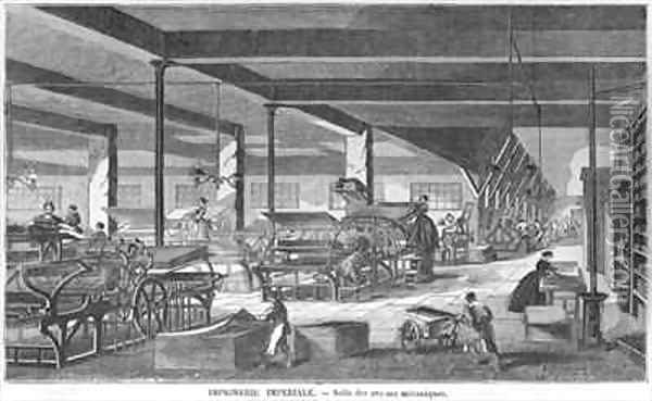 The printing presses room of the Imperial Printing Works Oil Painting - Bourdelin, Emile