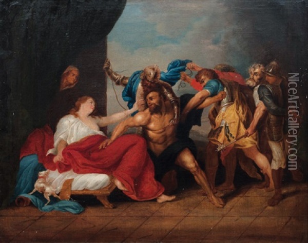 Samson Taken By The Philistines Oil Painting - Abraham van Diepenbeeck