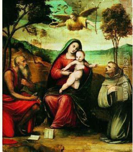 La Vierge Et L'enfant Entre Saint Jerome Et Saint Francois Oil Painting - Ludovico Mazzolino