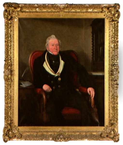 Portrait De John Bridgman (?)assis Dans Un Fauteuil Tenant A La Main Un Document Oil Painting - Samuel William Reynolds