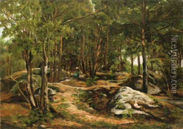 A Woman In A Forest Oil Painting - Albertus Gerardus Bilders