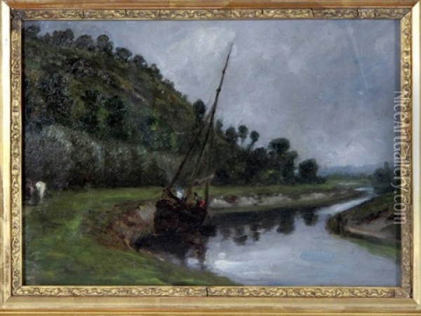 Voilier Sur La Riviere Oil Painting - Paul Huet
