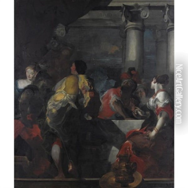 Il Banchetto Di Balthasar Oil Painting - Giuseppe Bazzani