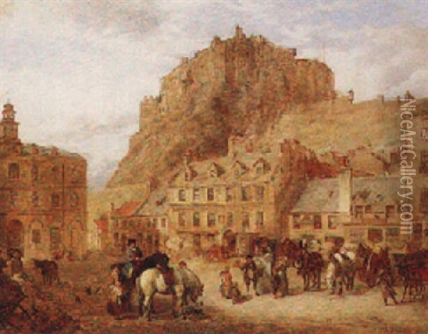 Edinburgh Castle From The Grassmarket Oil Painting - George Washington Brownlow