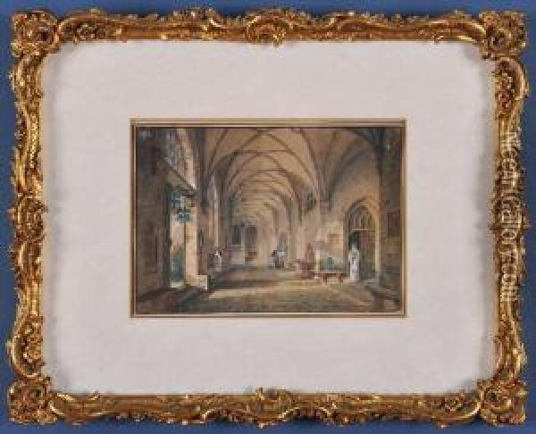 Interior View Of A Cloisters Oil Painting - Simon Quaglio