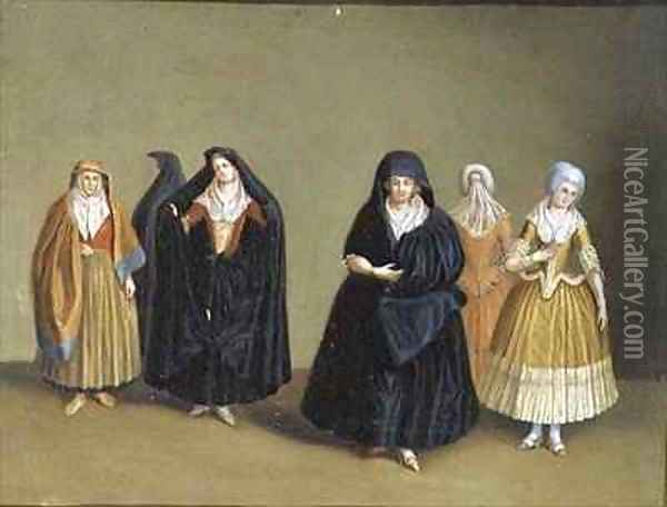 Ladies of the Knights of Malta with their Maid Servant Oil Painting - Antoine de Favray