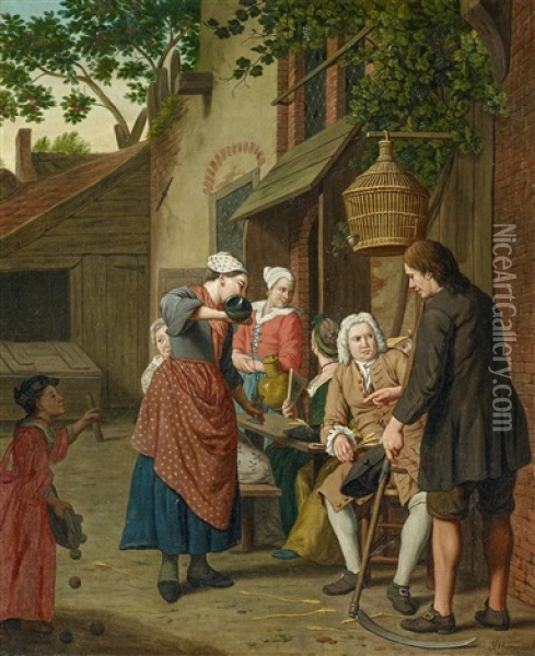 Vor Dem Wirtshaus Oil Painting - Jan Josef Horemans the Elder