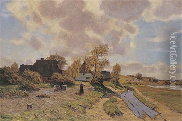 Herbstliche Landschaft Mit Bauernhof Oil Painting - Paul Mueller-Kaempff