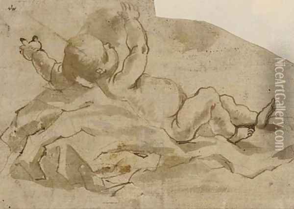An infant lying among draperies Oil Painting - Gaspare Diziani