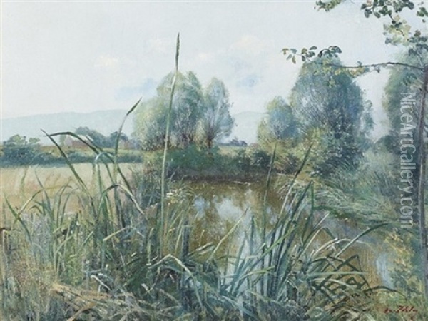 Idyllische Landschaft Mit Teich Oil Painting - Jean Daniel Ihly