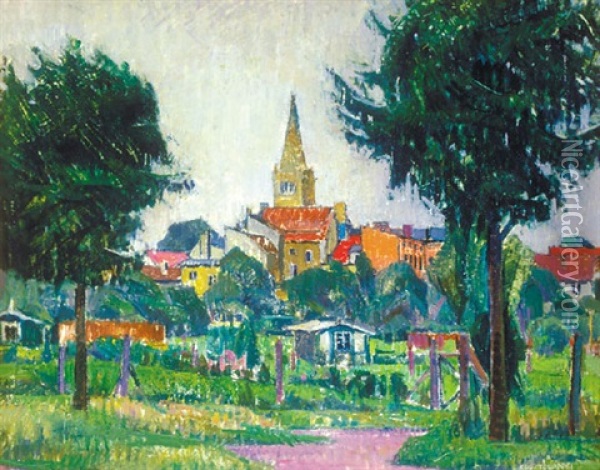 View Of A Small Town Church Oil Painting - Gyula Kosztolanyi Kann