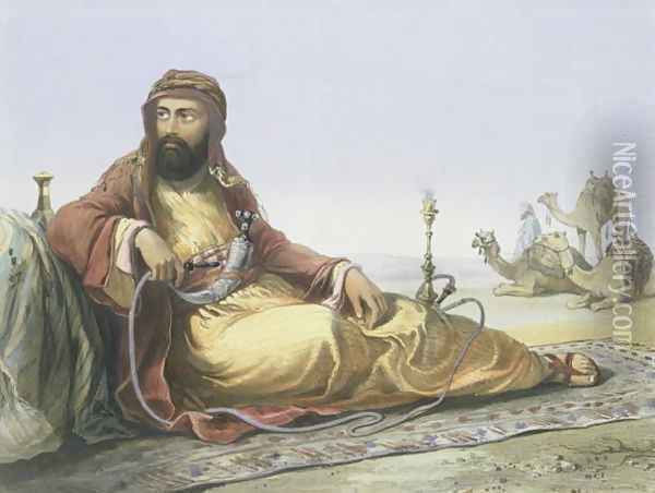 An Arab Resting in the Desert, title page from The Valley of the Nile, engraved by Lemoine, pub. by Lemercier, 1848 Oil Painting - Emile Prisse d'Avennes