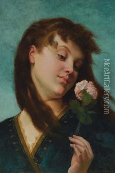 Jeune Fille A La Rose Oil Painting - Gustave Clarence Rodolphe Boulanger