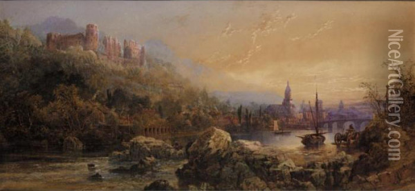 The Castle And Town Of Heidelberg On The Neckar Oil Painting - Edward M. Richardson