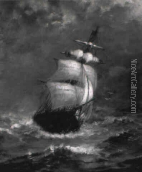 Shortening Sail Oil Painting - Walter Franklin Lansil