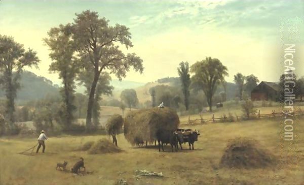 Gathering Hay, New Hampshire Oil Painting - Albert Bierstadt