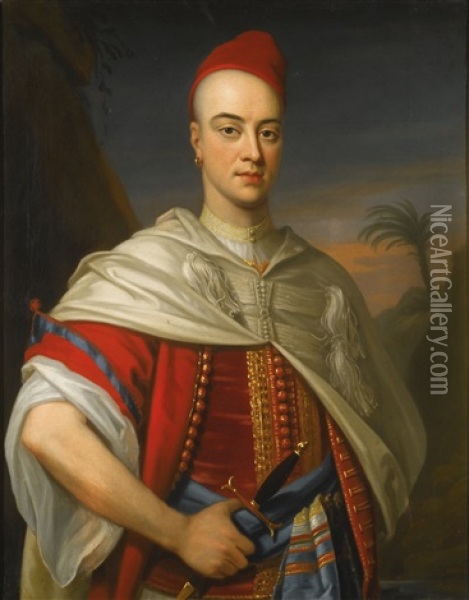 Portrait Of A Gentleman In Moroccan Dress, Probably John Montagu, 2nd Duke Of Montagu (1690-1749) Oil Painting - Enoch Seeman