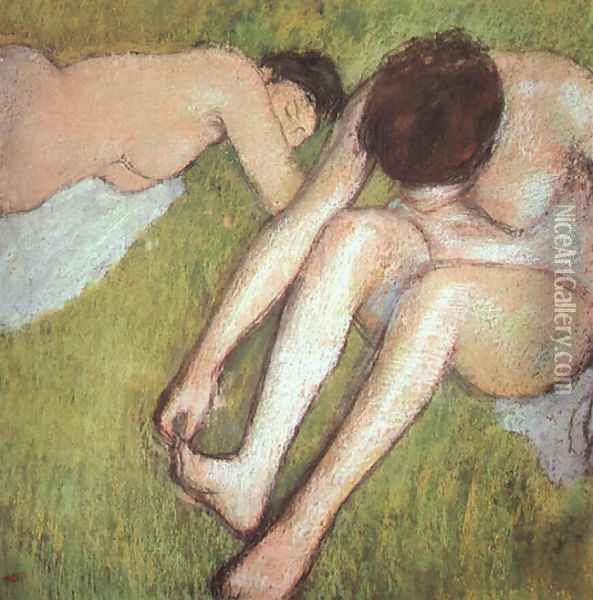 Bathers on the grass 1886-90 Oil Painting - Edgar Degas