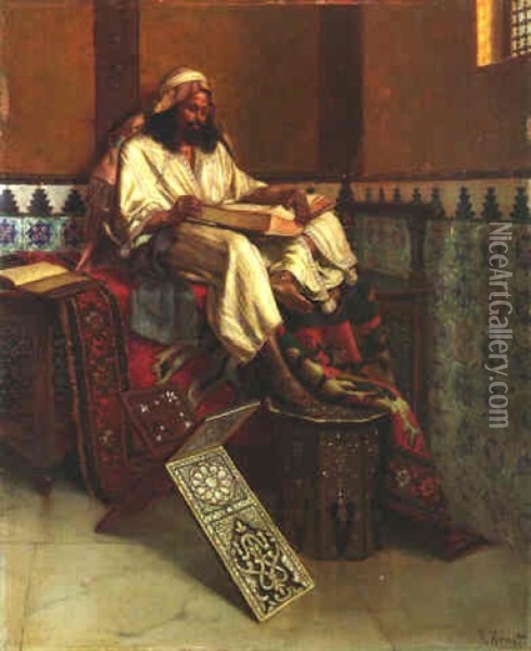 Reading The Koran Oil Painting - Rudolf Ernst