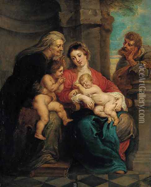 The Holy Family with Saint Anne and the Infant Saint John the Baptist Oil Painting - Sir Peter Paul Rubens