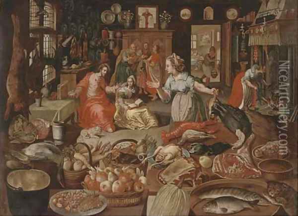 Christ in the House of Martha and Mary Oil Painting - Joos Goeimare