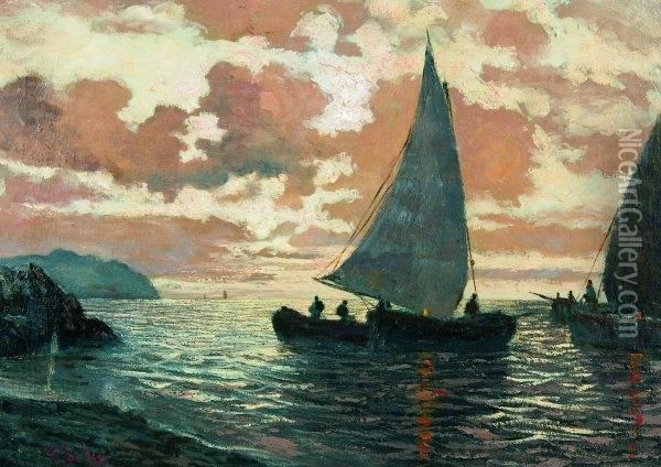 Pescatori All'alba Oil Painting - Giuseppe Sacheri