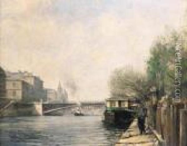 On The Banks Of The River Seine Oil Painting - Alexis Vollon