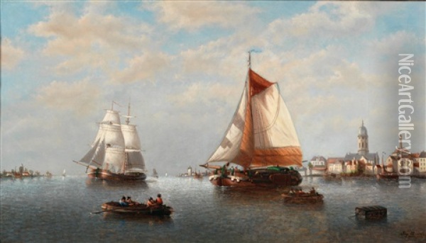 Calm Seas Near Antwerp(?) Oil Painting - Auguste Henri Musin