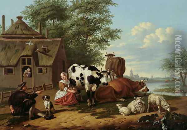 Cattle in a Meadow Oil Painting - Jan van Gool
