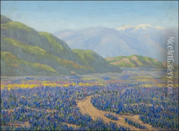 Mountain Landscape With Flowers Oil Painting - Granville S. Redmond
