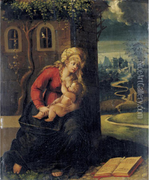 Madonna And Child With A Book Oil Painting - Battista Dossi
