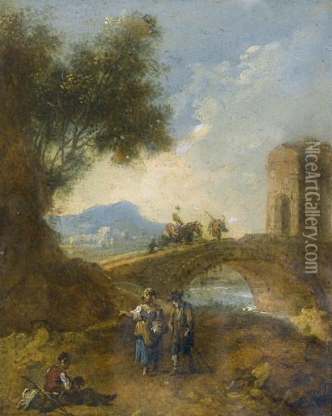 Capriccio Mit Ruine, Brucke Und Figurenstaffage Oil Painting - Francesco Zuccarelli
